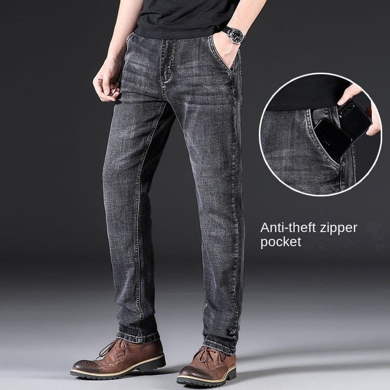 Spring Summer Thin Mens Pants Straight Loose Stretch Jeans Men's Clothing Korean Fashion Casual Cotton Denim Slim Fit Gray Blue
