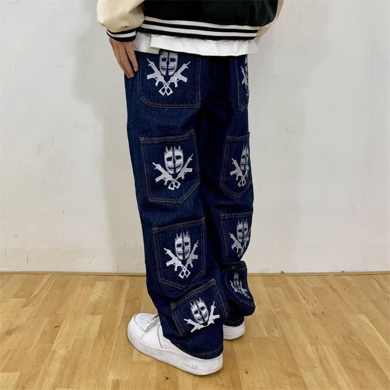 Skeleton Men's Pants Free Shipping Embroidered Loose Jeans Trousers Y2k Pants Baggy Cargo Wide Straight Casual Clothing