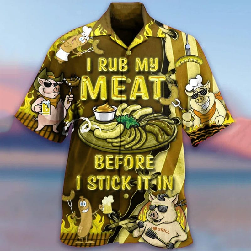 New Men's Shirt Hawaiian Meat Print Male Clothing Fashion Short Sleeve Men's Shirt Streetwear Oversized Blouse Beach Tshirt Tops