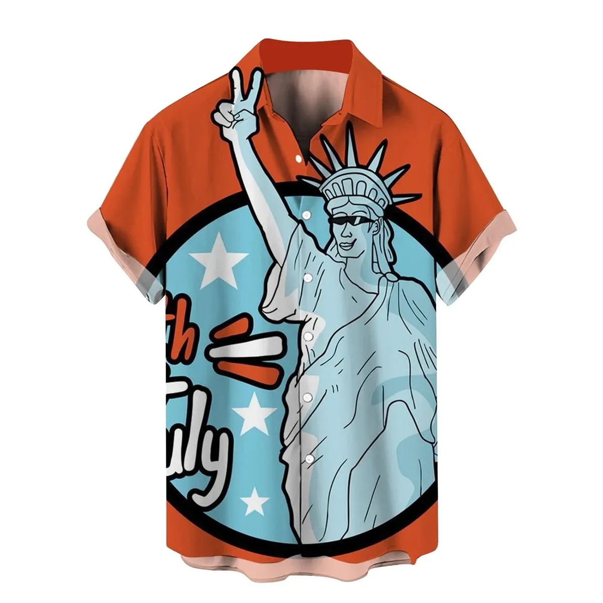 2024 New Hawaiian Men's Short Sleeve Shirt Goddess Print Casual Beach Men's Lapel Top Large Size Loose Men's Shirt