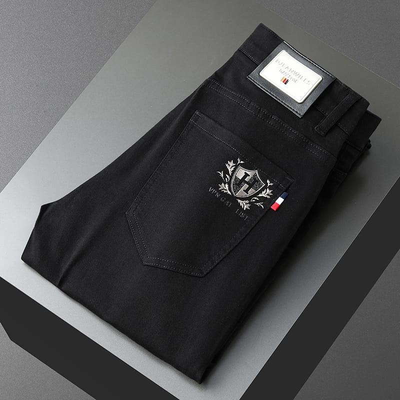 Summer trend fashion new three defence fabric light luxury high-end stretch white men's casual trousers Slim thin straight jeans