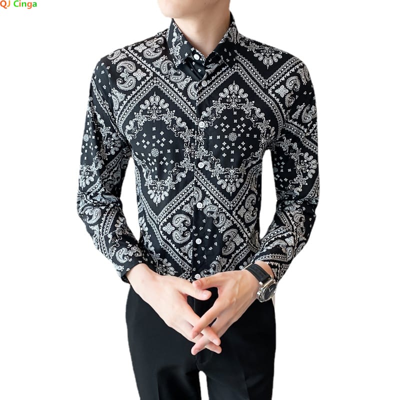 2022 Autumn New Men's Cotton Shirt Fashion Casual Printing Long Sleeve Flower Shirts Male Brand Plus Size 3XL 4XL 5XL