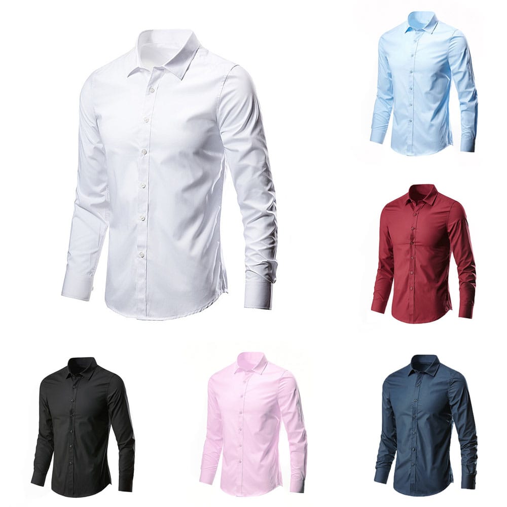 All Season Men Classic Business Shirt Fit Long Sleeve Wrinkle Resistant Button Turn-Down Collar Premium Dress Shirts