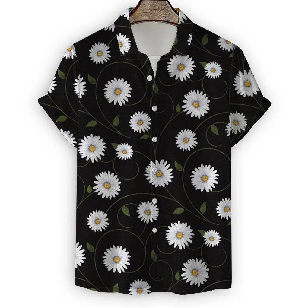 Hawaii Shirt For Men 3D Daisy Print Shirts Summer Fashion Short Sleeve Tee Chrysanthemum Pattern Blouse Oversized Men's Clothing
