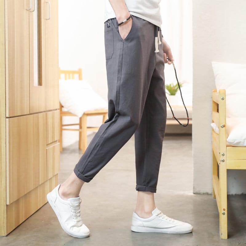 Men's Ninth Pants Summer Korean Style Trendy Loose Casual Pants Skinny Cotton Linen Harem Pants Men's Pants