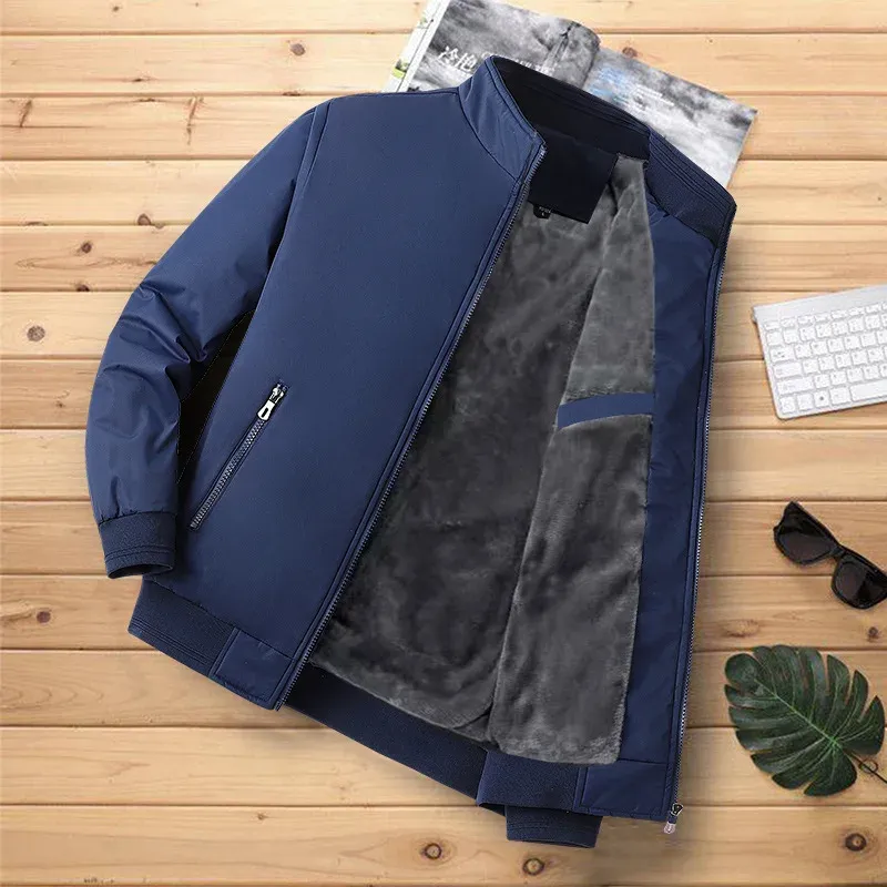 Winter Men's  Jacket Coat Thick Stand Collar Parka Men Outerwear Casual Warm Fleece Cotton Male Jackets Mens Clothing 2024