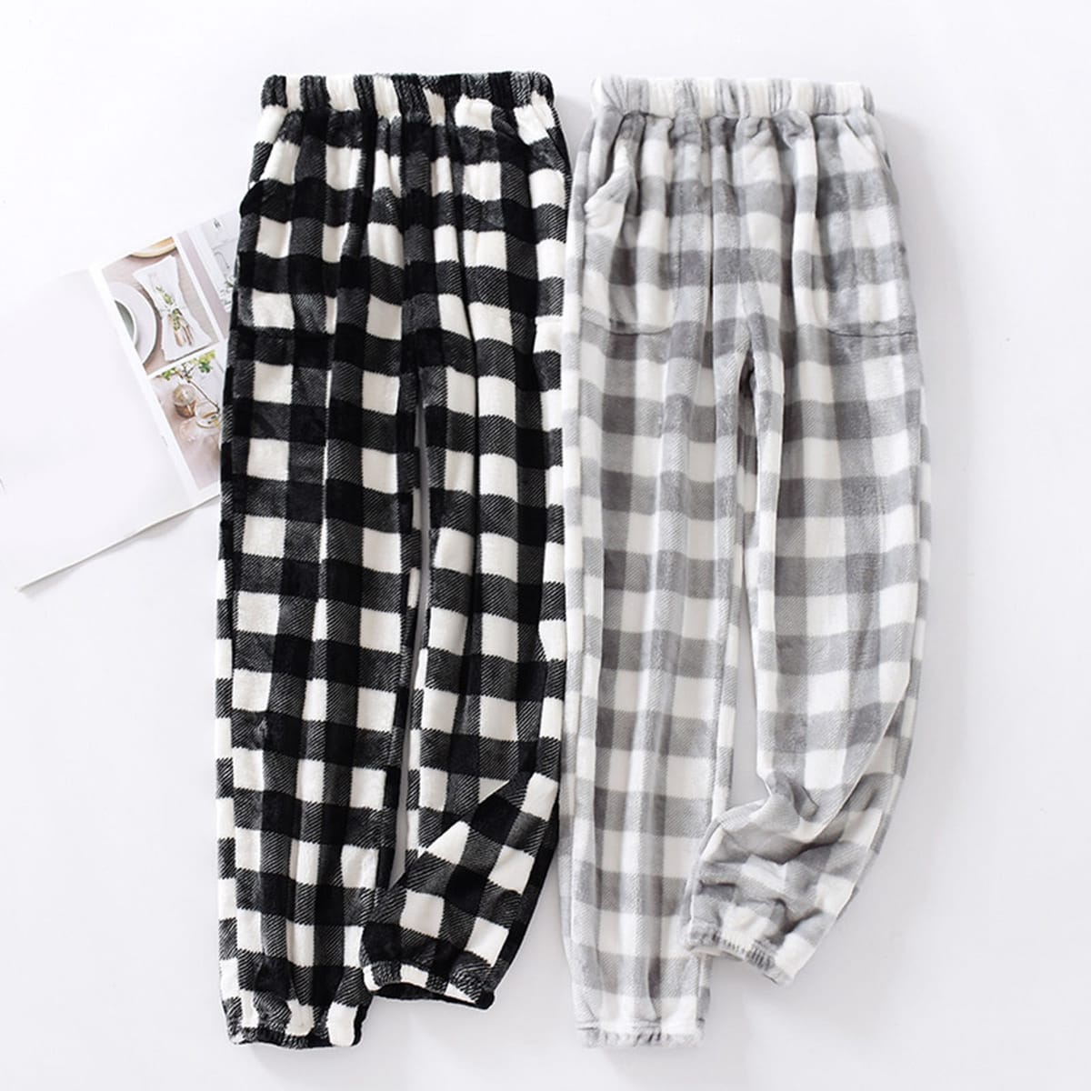 Flannel Plaid Pants Men's Plush Bottoms winter warm Home Wear loose Sleepwear Casual Pajamas Comfort Trousers pantalones