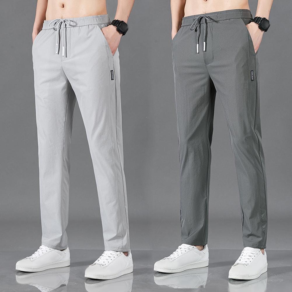 Ice Silk Men'S Pants 2024 Summer New Solid Color Thin Business Casual Pants Outdoor Elastic Breathable Straight Leg Sweatpants