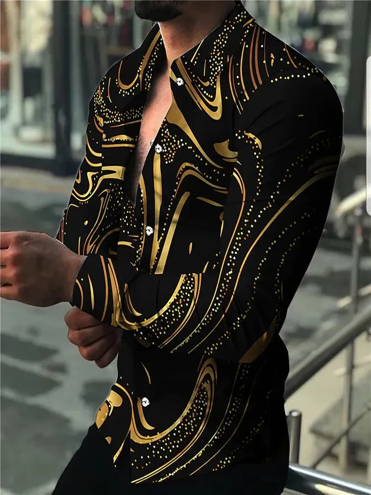 2024 Novel 3D Printed Men's Casual Shirt Long Sleeve Senior Slim Men's Shirt Korean Popular Clothes Trendy Men's Shirt
