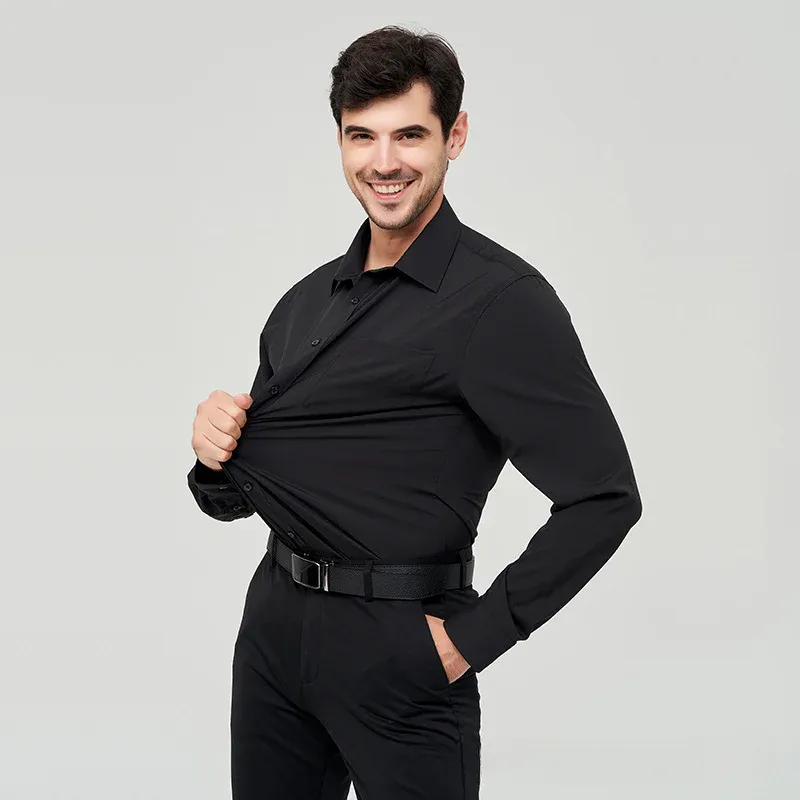 16 Colors, Stretchy, Breathable, Slim-fit Men's Business Casual Solid Color Shirt.Work Uniform for Daily Commute.