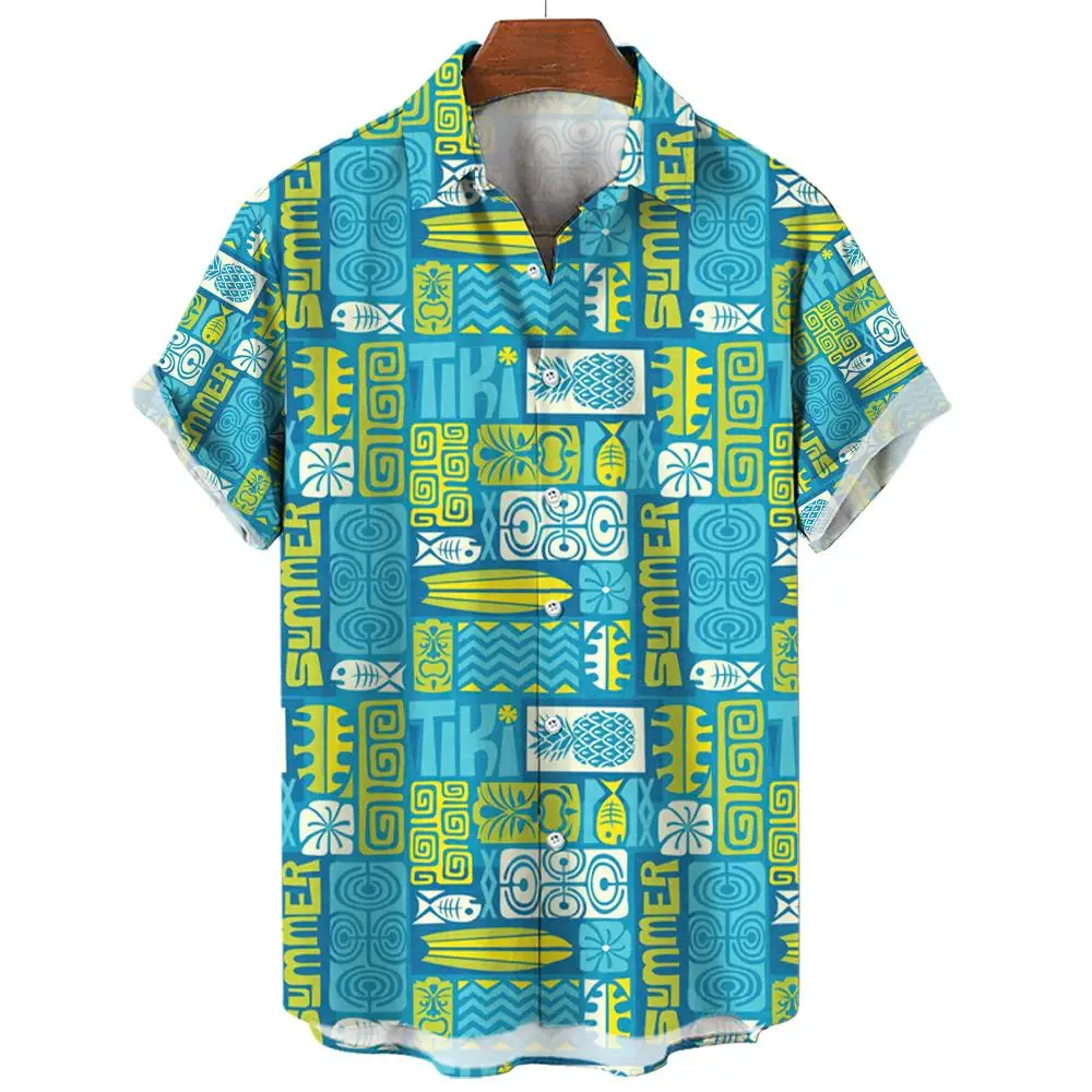 Men's Hawaiian Shirt Summer Short-Sleeved Lapel Shirt 3d Printed Pattern Casual Vacation Button-Down Shirt Comfortable To Wear