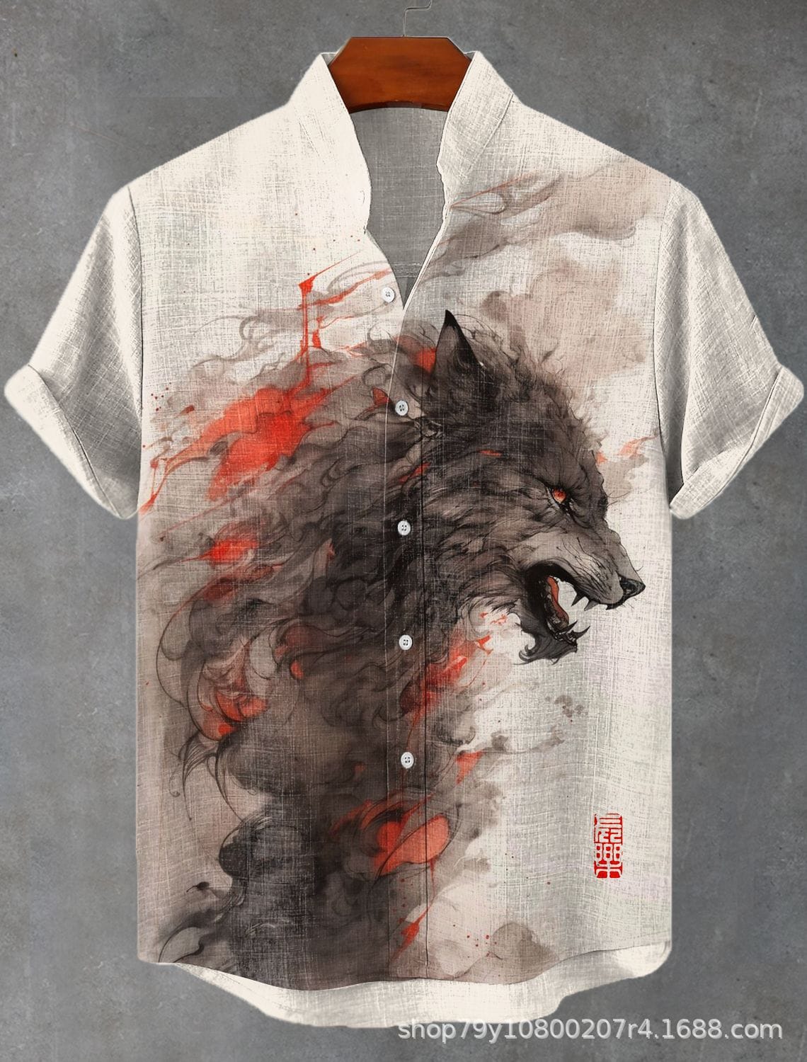 Men's Shirts Fashionable Casual Beach Vacation Shirts Wolf Shirt Men's Short Sleeve Button Up Cardigan