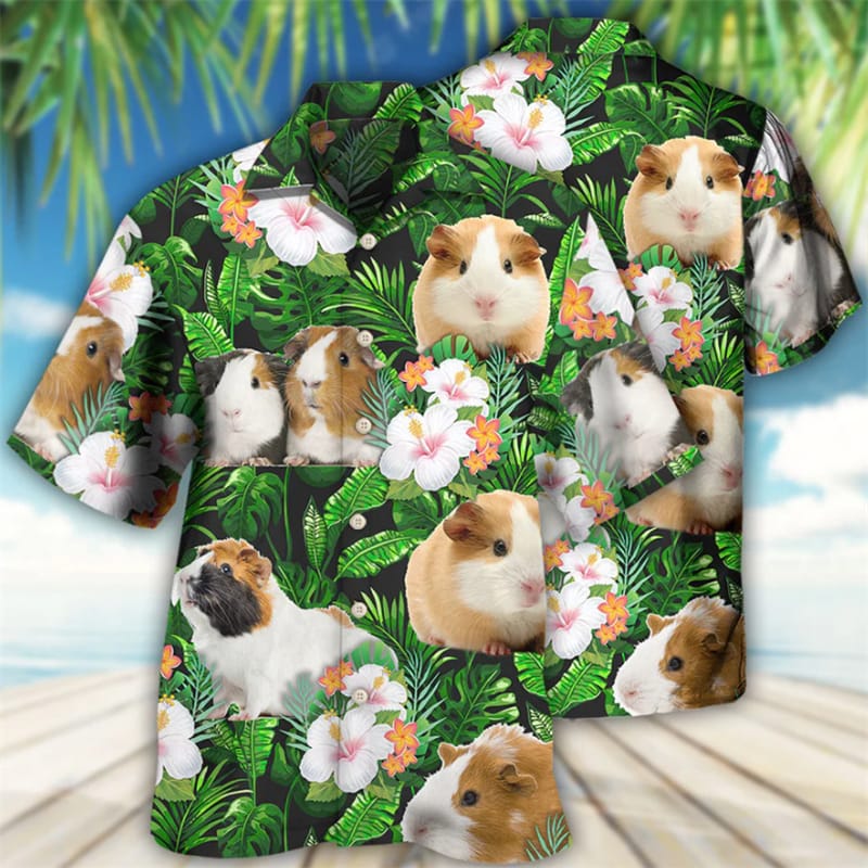 Men's Fashion Summer T-Shirts Hawaiian Hamster Animal 3d Print Cozy Casual One Button Shirts Short Sleeve Beach Oversized Shirts