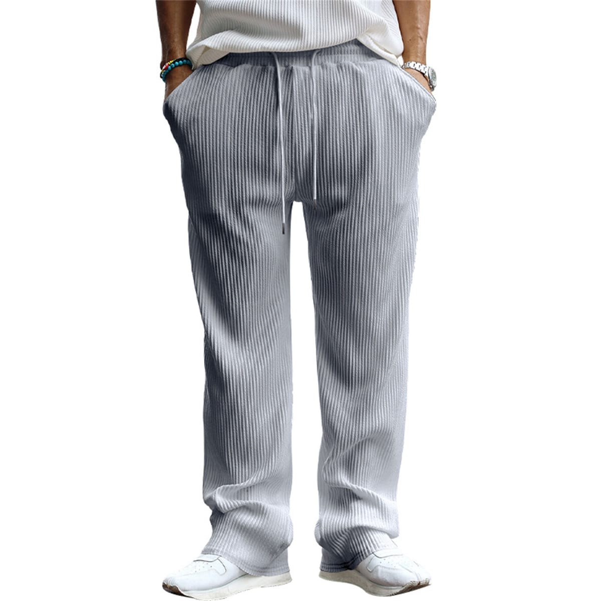 Men'S Loose Straight Stripe Jacquard Casual Pants Men'S Casual Pants Men'S Breathable Pants with Foam