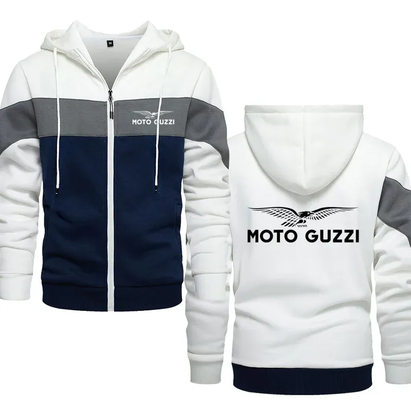 Hip hop street men's hoodie moto guzzi print fall men's high-end zipper hoodie brand fleece men's sweatshirt