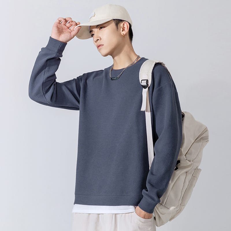 MRMT 2024 Brand New Solid Color Sweater Men's Loose Fashion Brand Fake Two-Piece Splicing Light Board Clothes Tops For Male