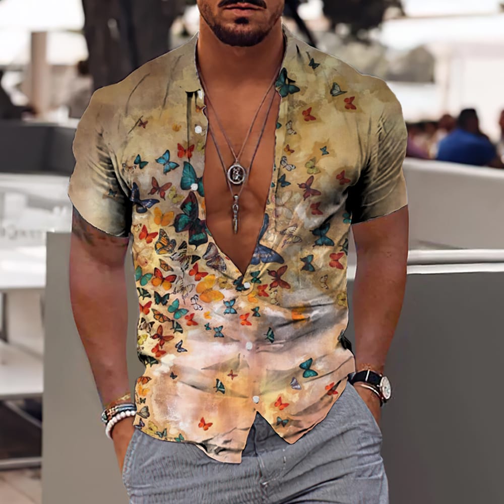 Butterfly 3d Printed Shirts Men's Women's Hawaiian Shirts Men's Vocation Blouses Lapel Shirt Cuba Camisas Men's Clothing Graphic