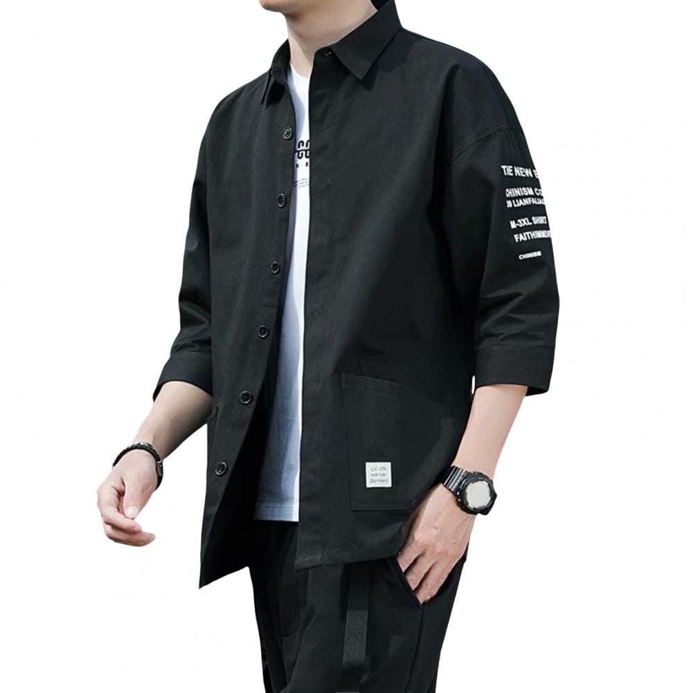 Men Three-quarter Sleeve Shirt Men Spring Jacket Japanese Style Casual Cargo Shirt Coat Soft Breathable Stylish Men's for Summer