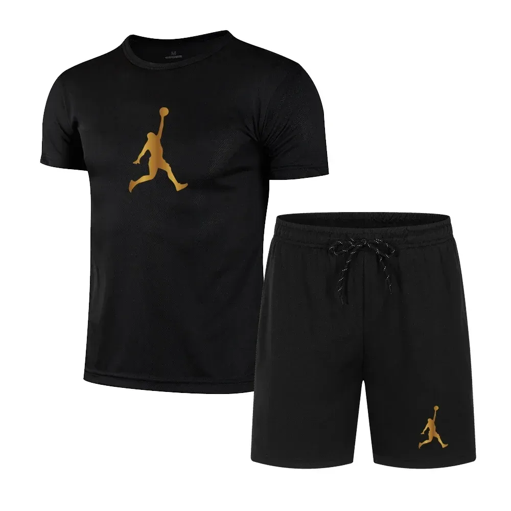 Summer Popular Men's Mesh T-shirt + Shorts Suit Sports Print Casual Fashion Short-sleeved T-shirt Suit Men's Jogging Suit