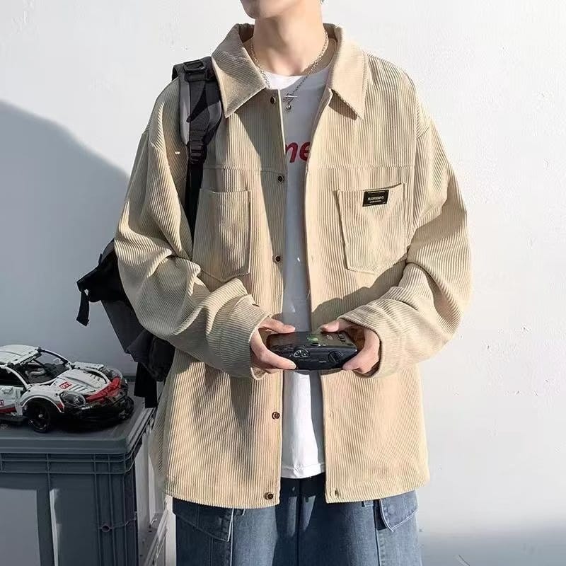Men's Spring Autumn Corduroy Shirt Fashion Ruffian Handsome Long Sleeved Shirts For Men Jacket Coat