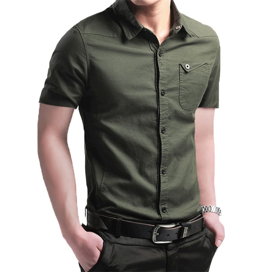 2024 New Men's Cotton Shirt Summer Short Sleeve Solid Clothing Casual Tops Lapel Slim Fit  Business Office Shirts Oversize 5XL