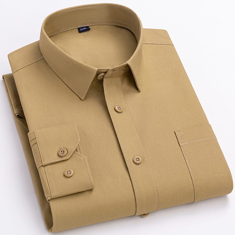 Cotton Long Sleeve Shirt Men's Classic Style Anti-Wrinkle Easy Care Soft Comfort Solid Color Black Business Casual Men Wear