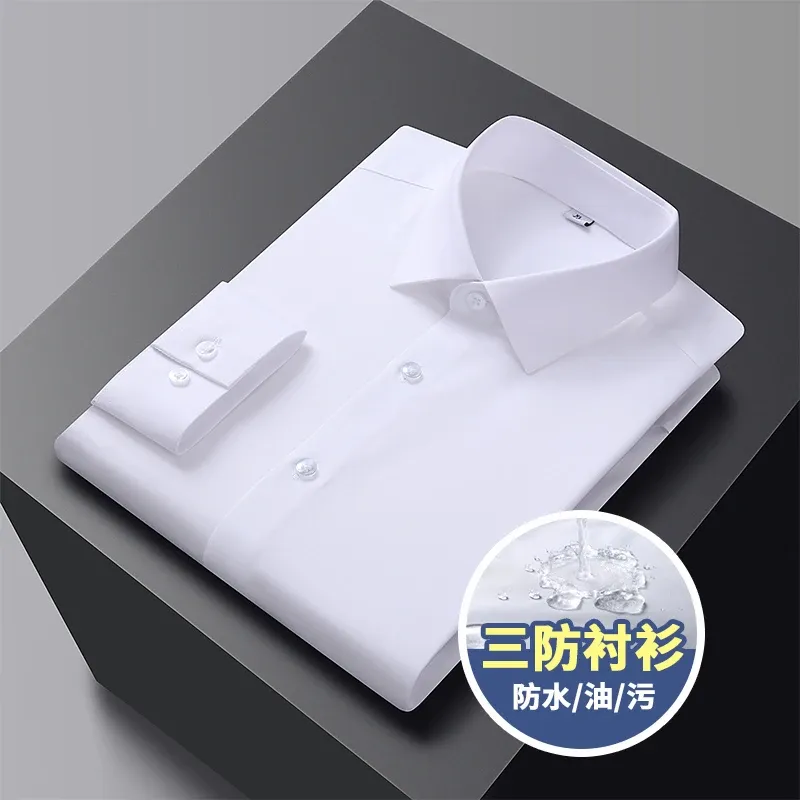 New Bamboo Fiber Men Formal Shirt Long-Sleeved Dress Solid Color Anti-Wrinkle Easy Care Business Social Workwear Men's Clothing