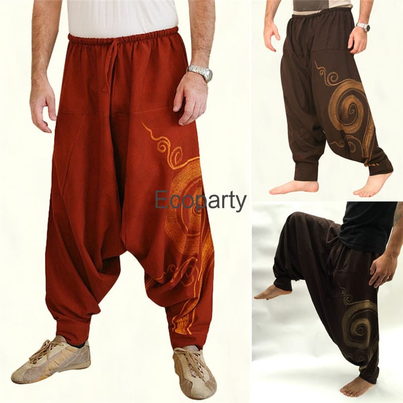 2023 Men's Retro Casual Elastic Waist Baggy Trousers Hippie Yoga Harem Pants Men Long Harem Pants Gypsy Boho Loose Pants Male