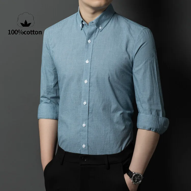 High-quality 100% cotton. Breathable, sweat-wicking, and durable plaid business casual men's long-sleeve shirt.M-4XL