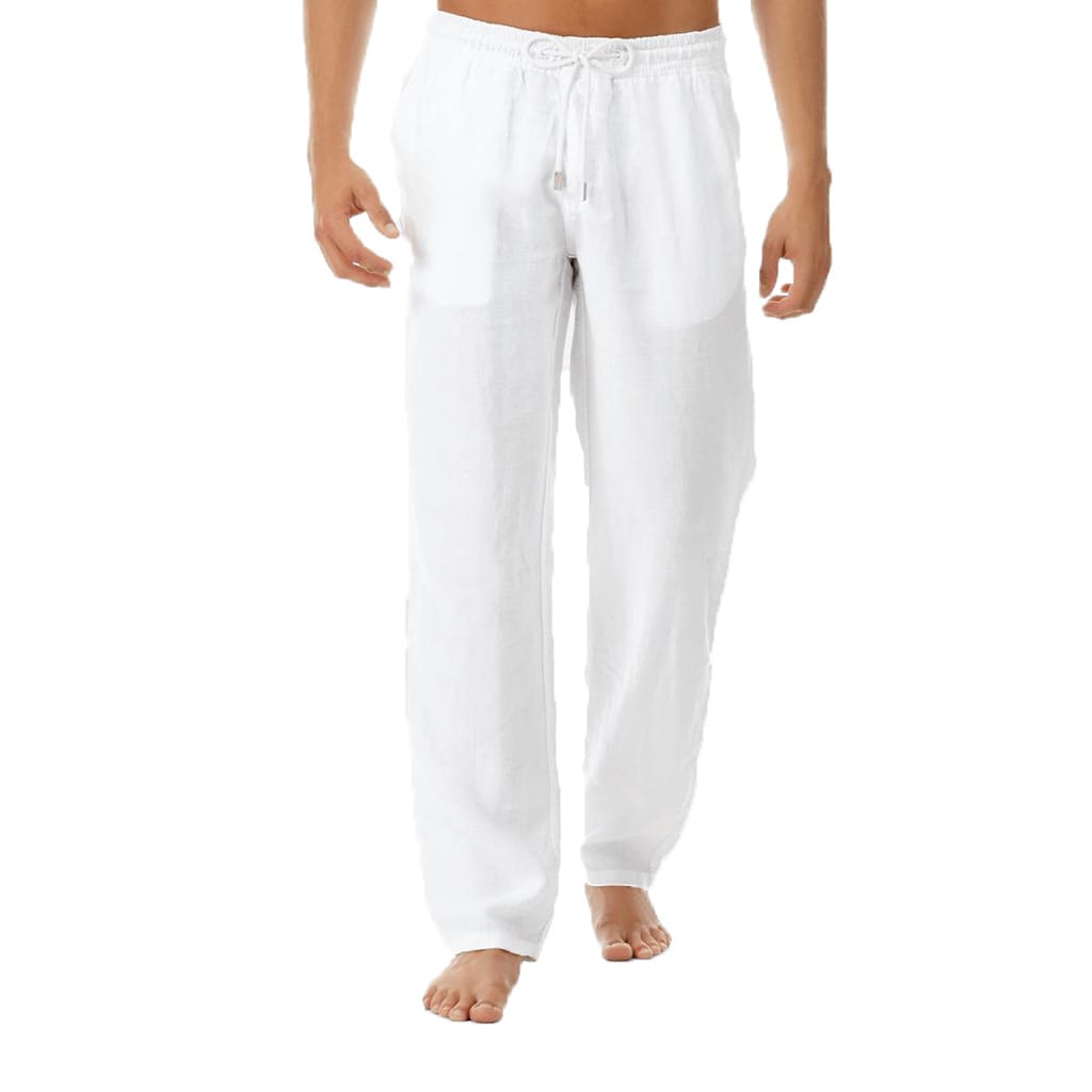 2024 Men's Cotton Linen Long Pants Summer Drawstring Trousers Leisure Resort Trousers Men Thin Oversized Loose Straight Leg Pant