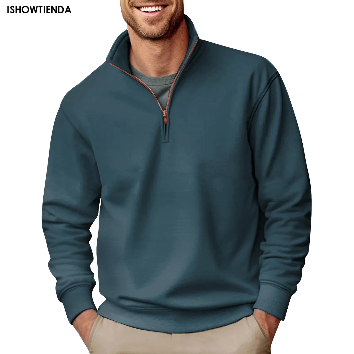 Men's Zipper Stand Neck Sweatshirt Vintage Tees Tops Pullover Men Long Sleeves Clothing Pullover Long Sleeve Zipper Small High C