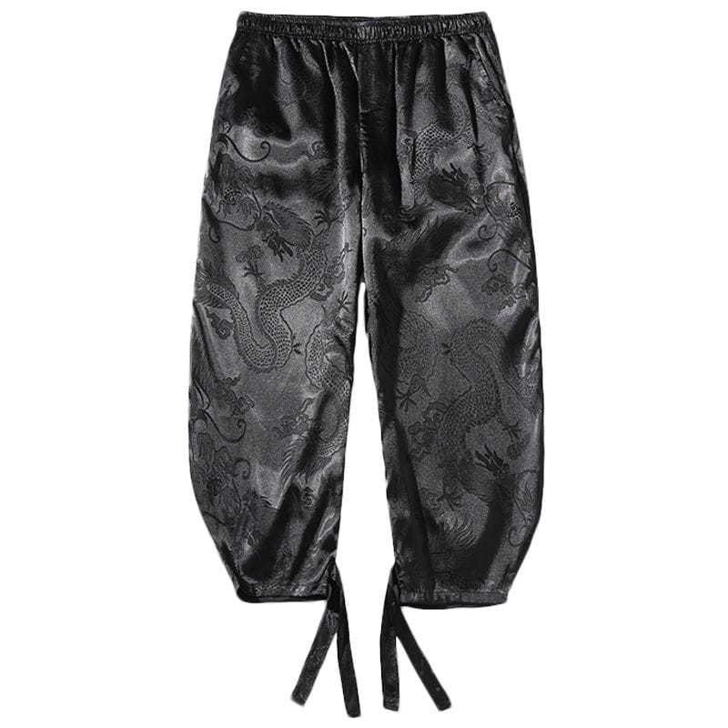 Ice Silk Cropped Trousers with Legs Men's Summer Thin Quick-drying Casual Pants Embroidered Chinese Style Loose Harem Pants