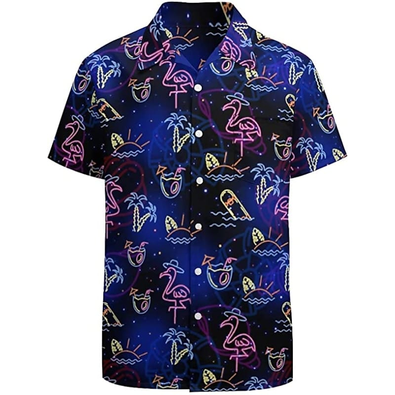 Men's shirt Hawaiian shirt camp T-shirt fluorescent 3D printing street casual short-sleeved clothing fashionable casual Tops