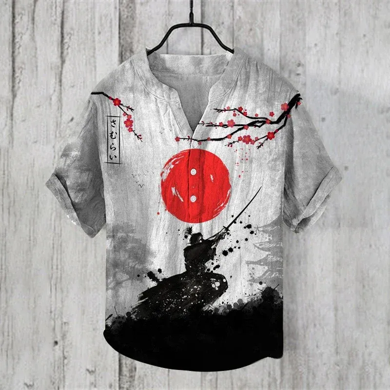 New Men's casual short Sleeve T-Shirt Japanese-style summer T-Shirt short Sleeve  Shirt mans v-neck Henley Shirt