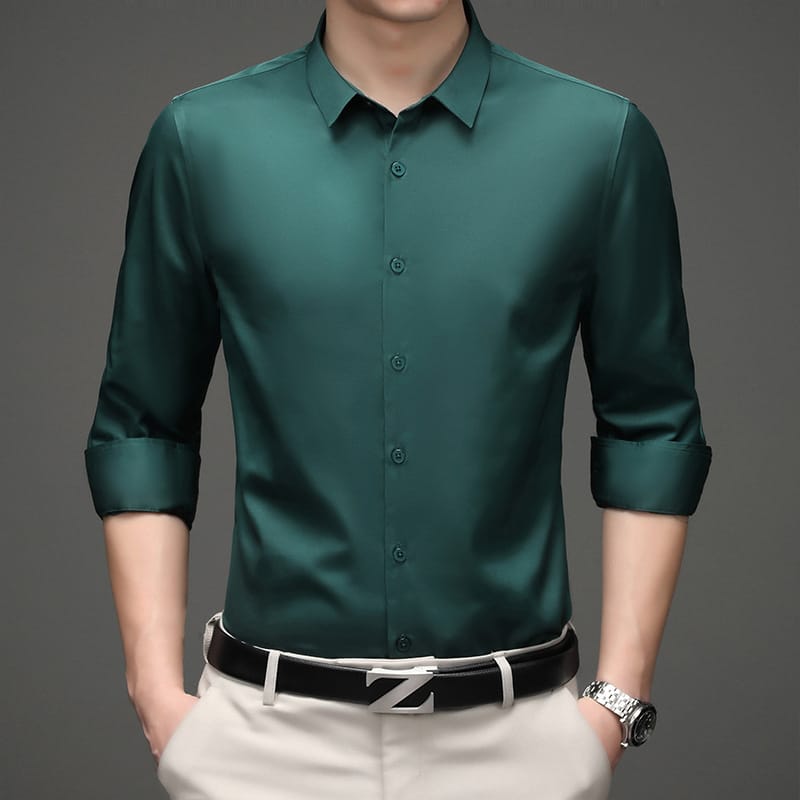 Business casual party social shirt men's long sleeve slim fit anti-wrinkle no-iron stretch color fashion trend men's clothing