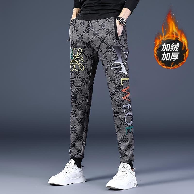 2024 Autumn and Winter New Fashion Printed and Fleece Thickened Bunches Men's Casual Loose Comfortable Large Size Pants M-5XL