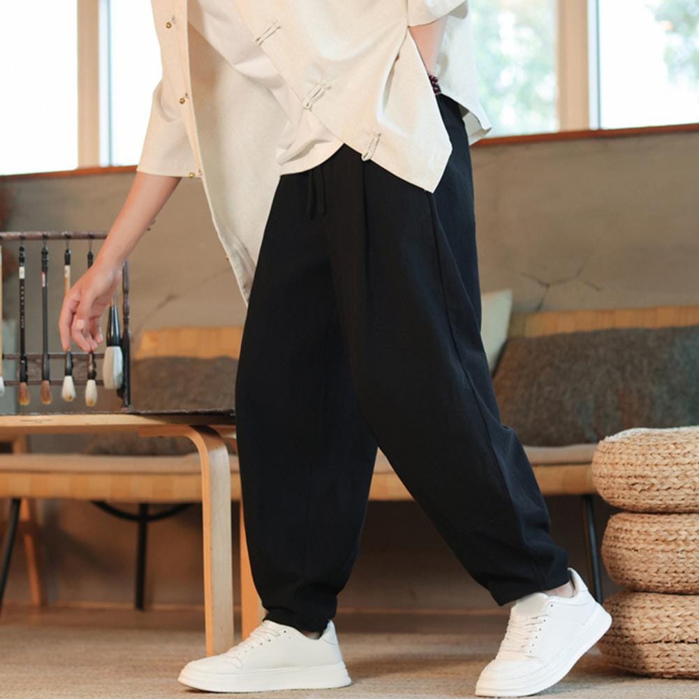 Men Relaxed Fit Trousers Men Summer Pants Versatile Men's Casual Long Pants with Elastic Waist Side Pockets for Daily