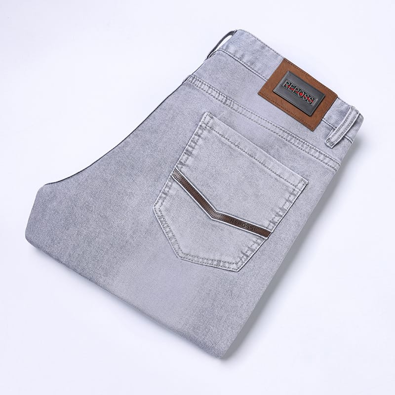 2024 Spring New Light Gray Jeans Men's Simplicity Slim Fit Skinny Light Luxury Fashion Elastic All-Matching Casual Trousers