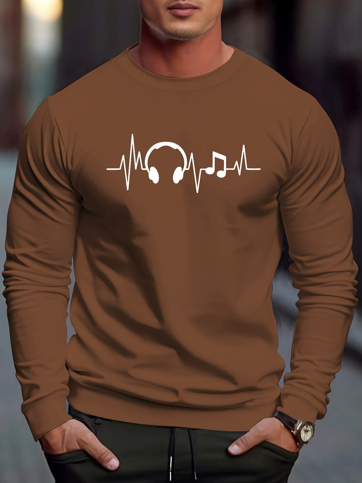 Men's Fall Long Sleeve Round Neck Casual T Shirt 2023 New Men's Sports 3D Digital Music Printing Sports Tops Winter Bottom Shirt