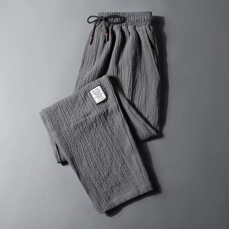 Men'S Casual Ice Silk Pants Drawstring Summer Pocket Street Jogging Quick Dry Sports Loose Large Size
