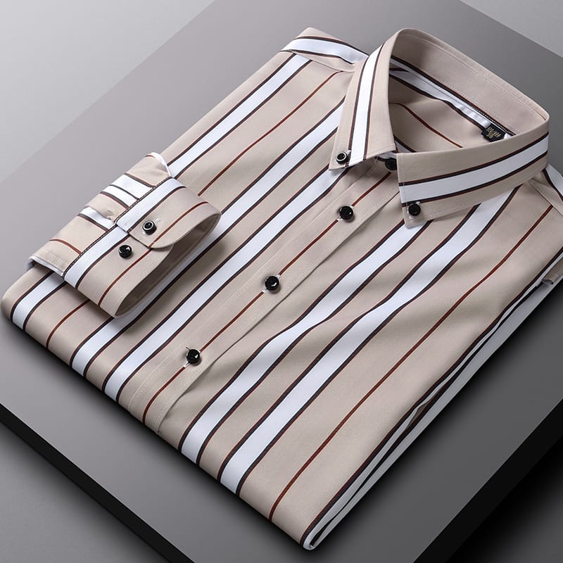 Men's business striped elastic slim fashionable casual comfortable handsome long-sleeved shirt classic basic formal wear