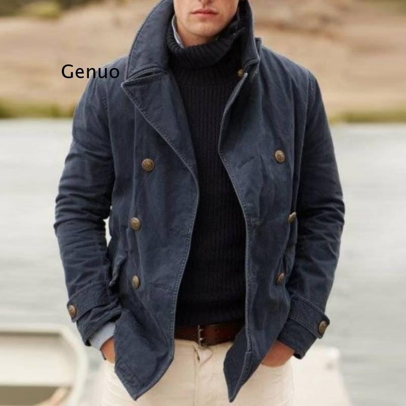 2021 New Men's Jacket Casual Fashion Solid Color Coat Men Autumn Button Long Sleeve Outerwear & Coats  Black Jackets