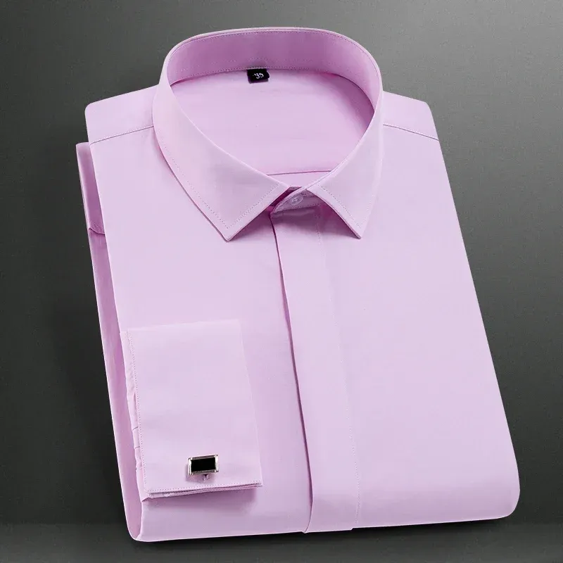 Men's French cuffs dress shirt long sleeve fit elegant gentleman romantic wedding party business fashion white shirts