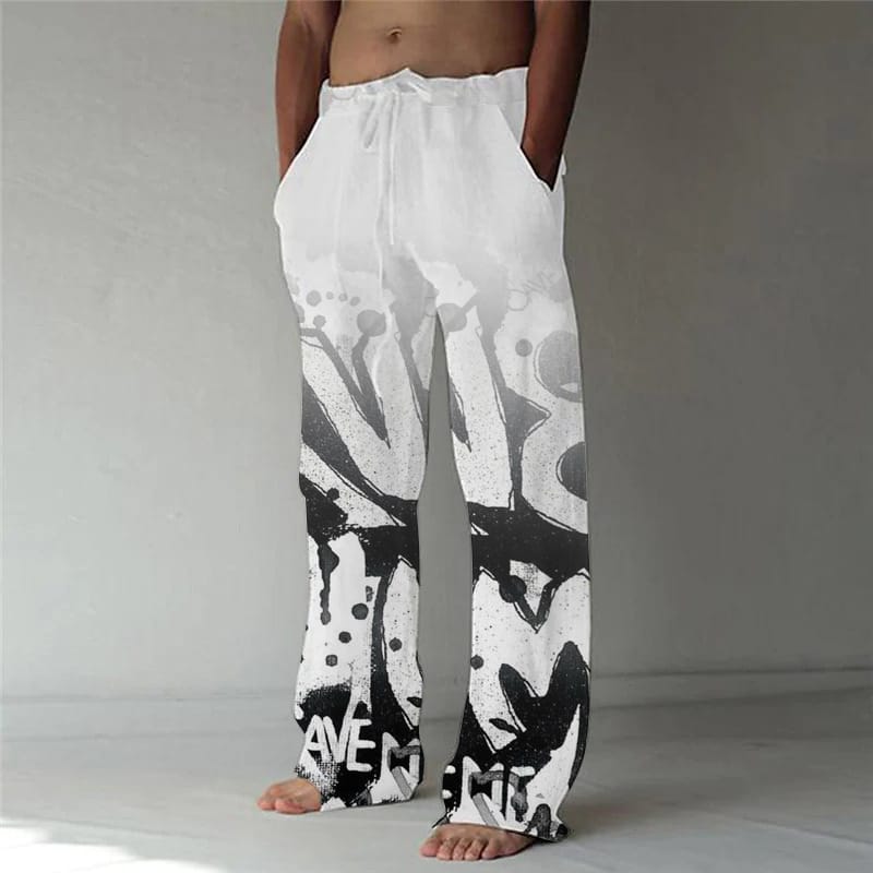 Men's straight drawstring pants 3D printed front pocket casual loose poker creative printing wholesale in foreign trade factory