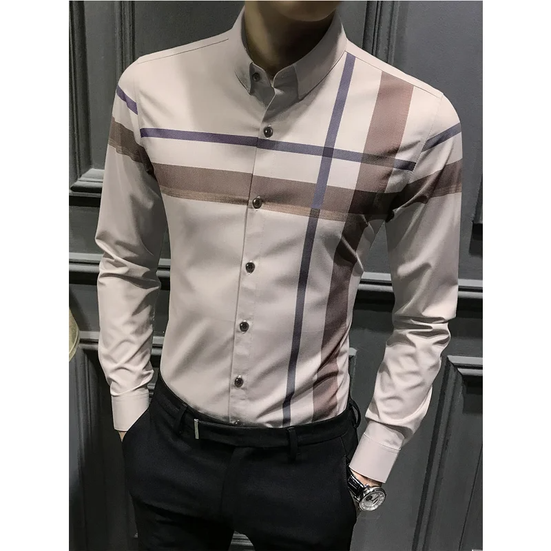 New Men's High Quality Plaid Shirt Striped Breathable Business Casual Long Sleeve Shirt Four Seasons Button-down Collar Clothing