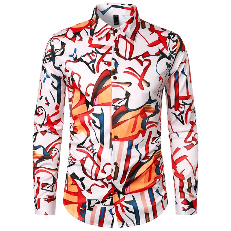2023 New Men's Fashion Casual Printed Long-sleeved Shirt Trend Men's Breathable Shirt