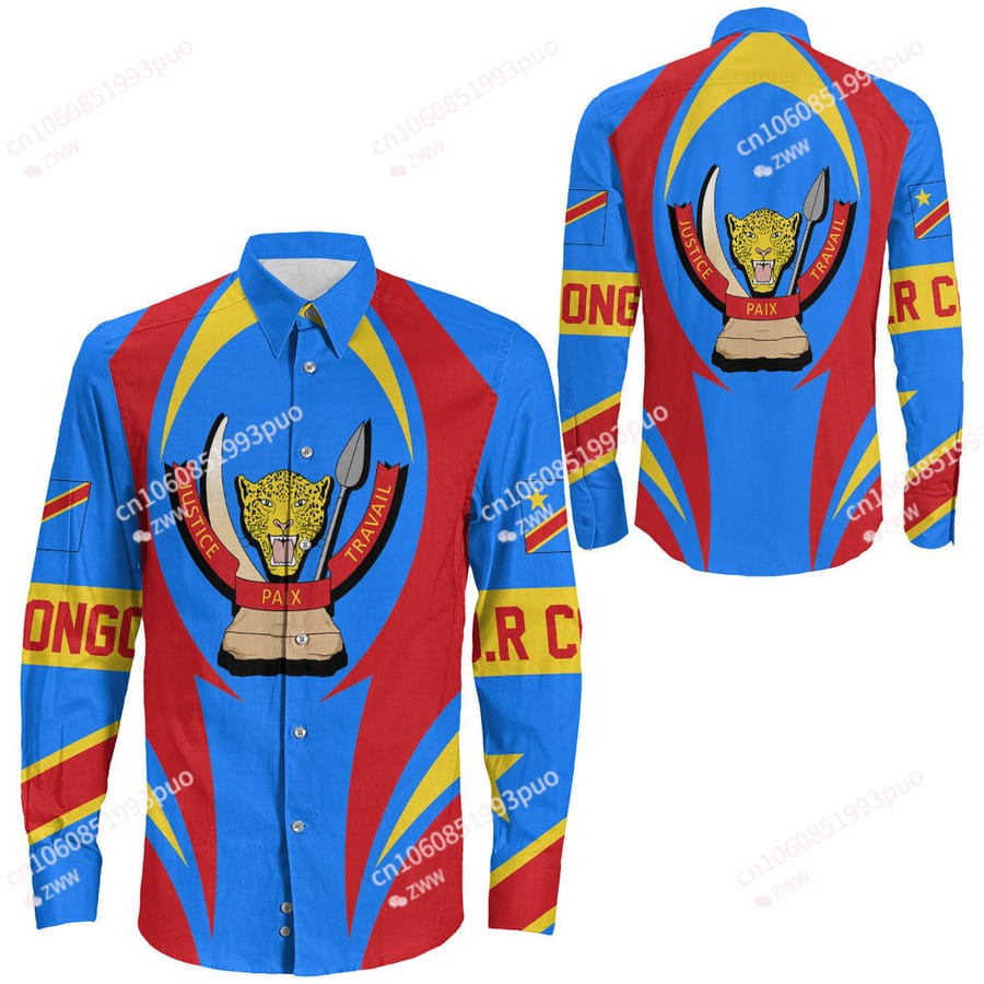 Democratic Republic of Congo flag 3D printing high quality long-sleeved shirt summer casual lapel men's / women's casual