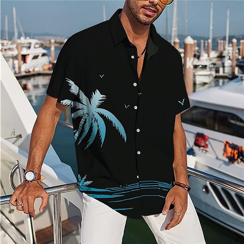 2024 Men's Shirt 3d Coconut Tree Print Hawaiian Shirts For Men Beach Casual Man Clothing Loose Oversized Short Sleeve Shirt Tops