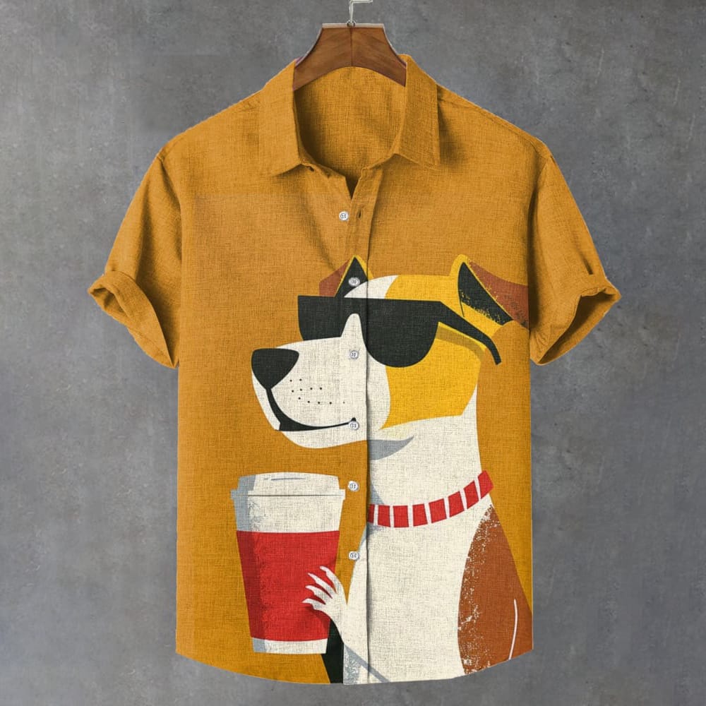 Oversized  Summer Men's Shirt Animal Pattern Print Cat Shirts Casual Short Sleeve Streetwear Fashion Male Clothing Cardigan Top