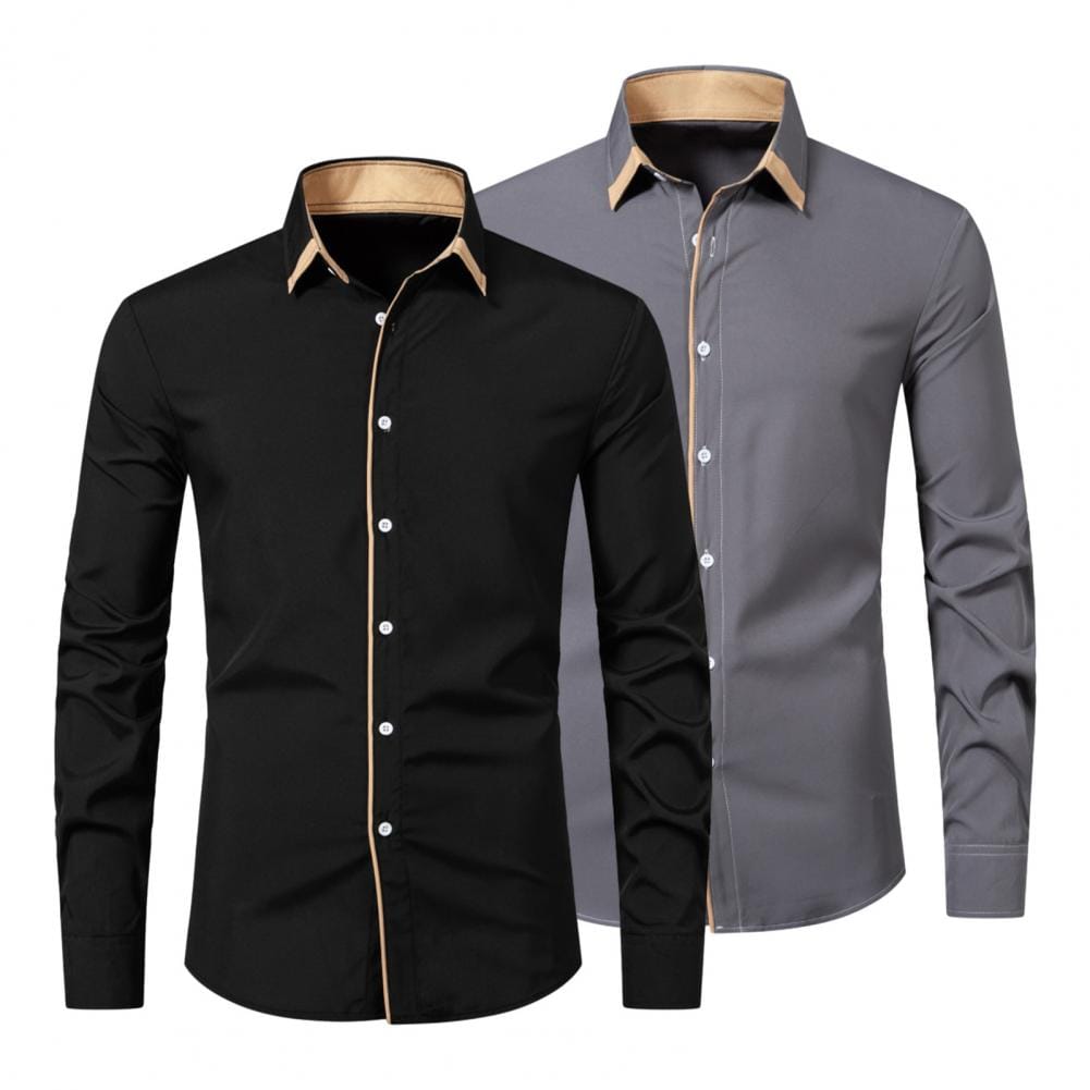 Men Slim Fit Shirt Men's Formal Business Shirt Slim Fit Single-breasted Lapel Long Sleeve Soft Breathable Office Top for Fall